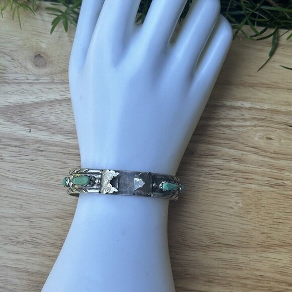 Zuni Wayne Cheama Cuff Watch‎ Band Sterling Silver Turquoise Signed 19.5g Sz 5.5 - Picture 5 of 10